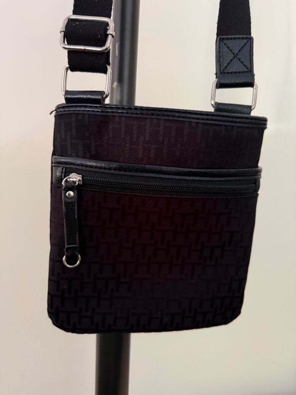 Tommy Hilfiger Black Tonal Monogram Crossbody Bag Mini Messenger